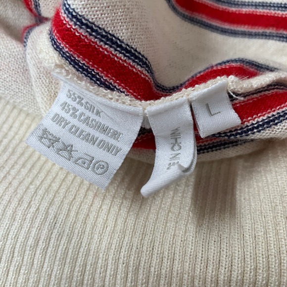 Madelein Thompson Women Sweater L Cream Red Stripe Cashmere Silk Crewneck - Picture 5 of 12